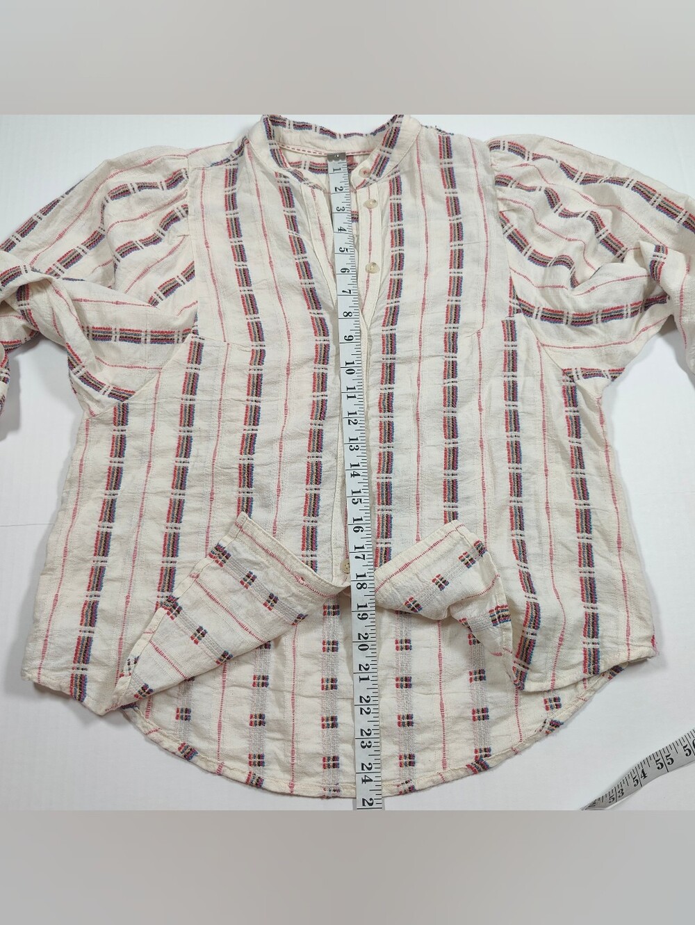Pilcro The Bella Puff Sleeve Cotton Ivory Blouse Rainbow Embroided Size S - Picture 9 of 9